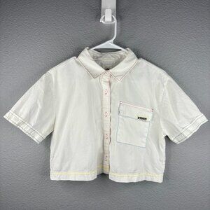 Vans White Cropped Button-Down Shirt with Color Stitching